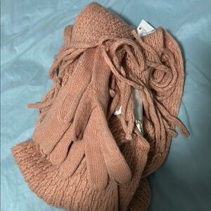 Cozy Pink Knit Scarf and Gloves Set